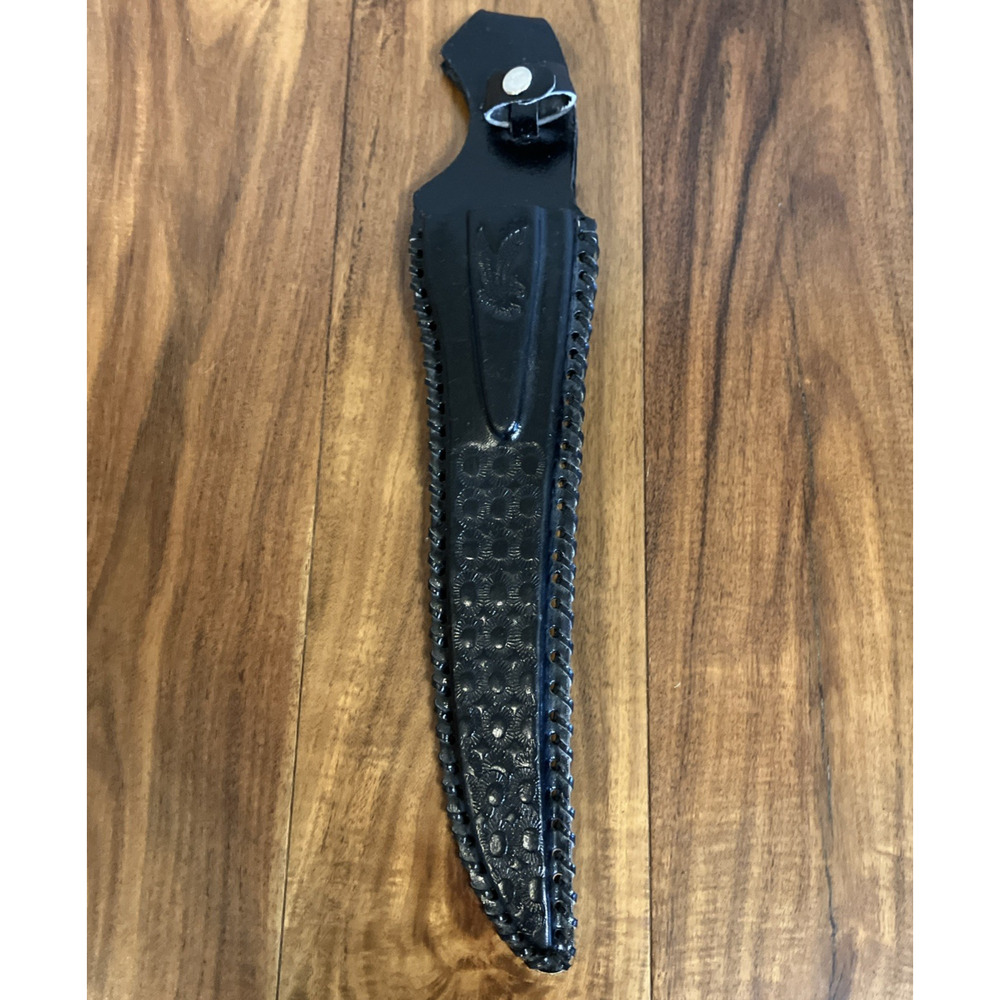 Vintage Fillet Skinning Blade Knife Sheath Black Leather Braided Eagle Motif